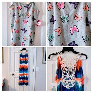 BNWT Sz 10 Bundle- Rare Editions Crotchet Back Maxi Dress & Butterfly Tank Top!